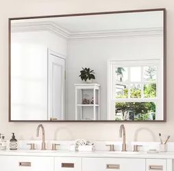 48x32 Framed Dark Brown Bathroom Mirror