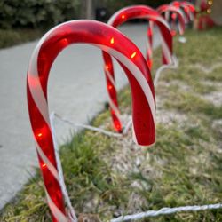 Set Of 6 Candy Cane Lights Pathway Markers Christmas Decor No Stakes 