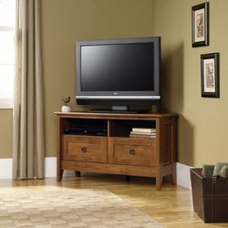 Sauder August Hill Corner Entertainment Stand for TVs up to 40", Oiled Oak Finish