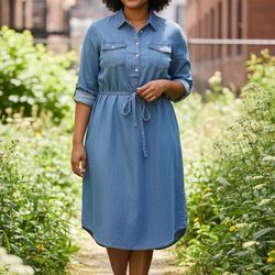 Women’s Denim Dress – Button Front – Casual & Cute