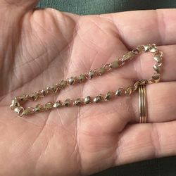 Dainty 14K Solid Yellow Gold Heart Link Bracelet 7” LOOK!! 