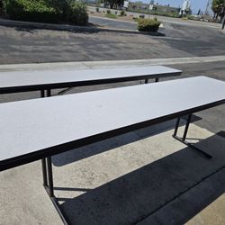 Midwest brand folding tables. Professional grade for indoor classroom or for outdoor events. (4) 8ft x 2ft. (4) 8ft x 1.5ft. $75 Each.