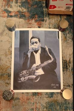 Vintage Charles Mills Signed Oil on Canvas 29x23 Bluetrane Saxophone
