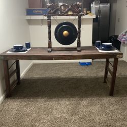 Teakwood Farm Table With Rod iron Legs