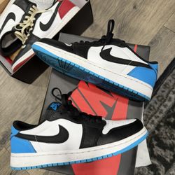 Nike Air Jordan 1 OG Low - White/Black/Dark Powder Blue (UNC). Size US 7.5 MEN