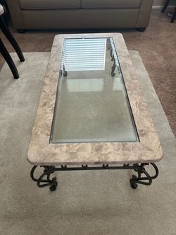 Marble and Glass Coffee Table with Iron Base