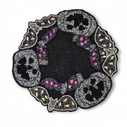 Tahari Black Beaded Halloween Pumpkins And Bats Charger Placemat