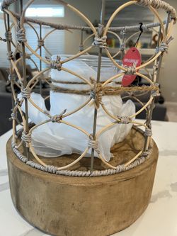 Wood And Glass Woven Lantern - BRAND NEW