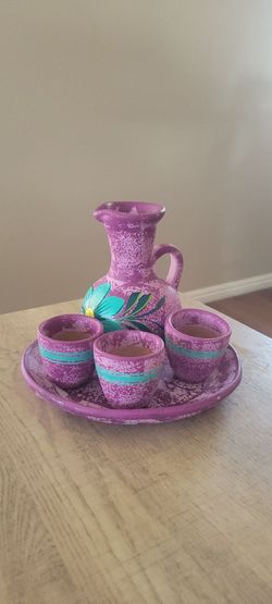 Hand-Painted Ceramic Pitcher and Cup Set