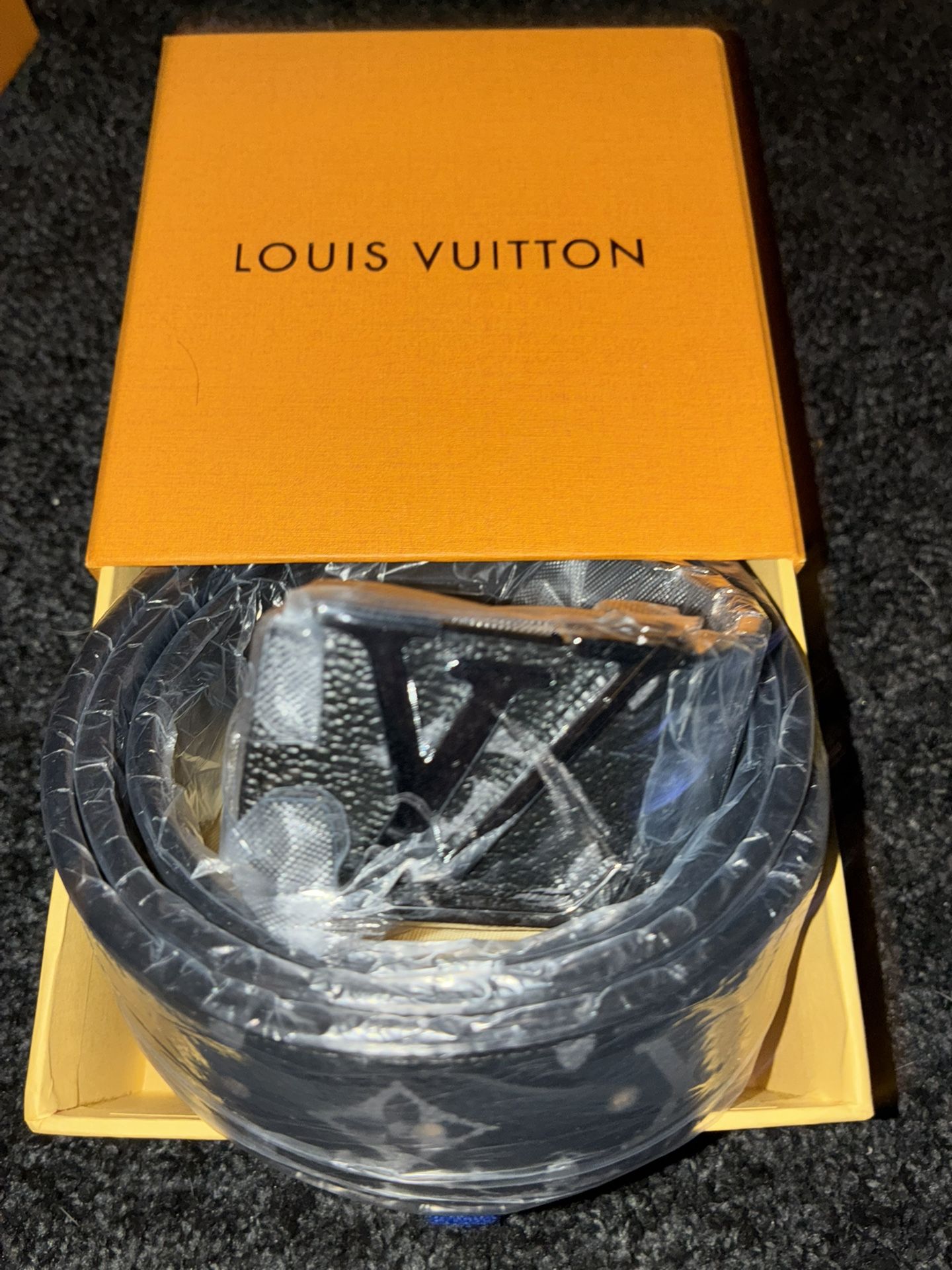 Louis Vuitton Monogram Initials Belt Silver Buckle Black Leather 115 Cm