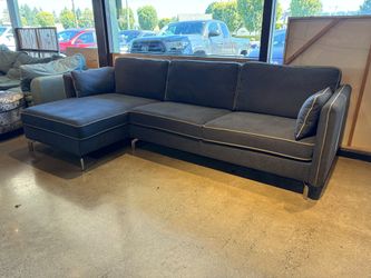 FINE HOME Charcoal Blue L-Shaped Sectional with Chaise Lounge