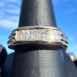 14k solid 2 tone gold 1.2CTW Natural Diamond Princes cut Wedding Band Ring sz9.25 5.5mm