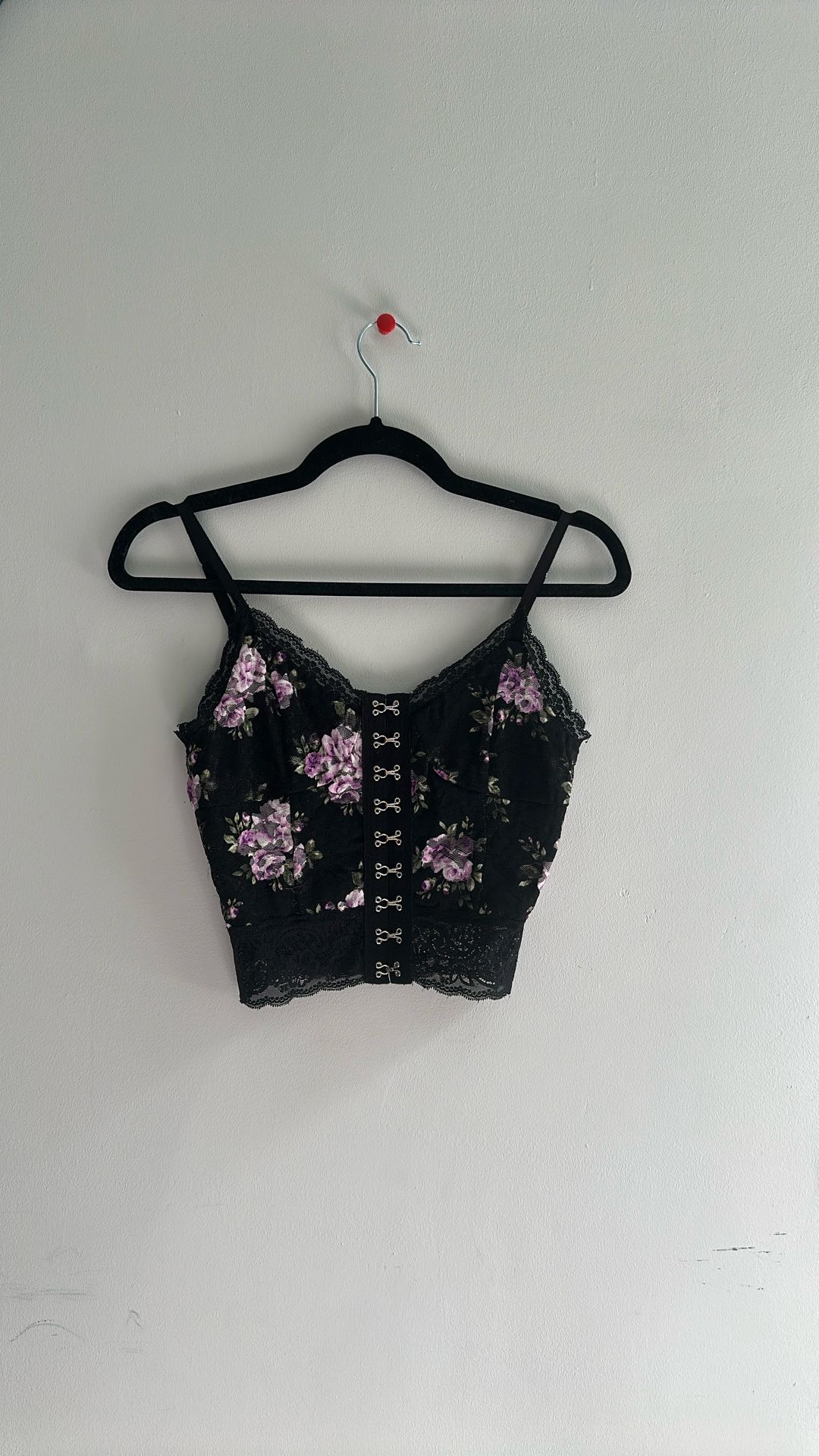 Black Floral Lace Corset Crop Top
