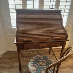 Antique Roll Top Secretary Desk With Chair