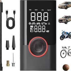 Tire Inflator Portable Air Compressor,150PSI Cordless Air Pump with Digital Pressure Gauge for Car, Bike，Motorcycle & Ball, Emergency LED Light and Au