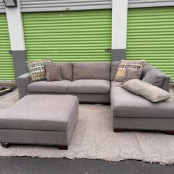 Gray L-shape Sofa With Ottoman Storage 
