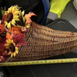 New!!  Homemade 24 Inch Cornucopia. 28 Inches With Flowers.   