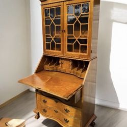Beautifully crafted Antique Monitor brand maple  drop front court secretary desk hutch cabinet . 