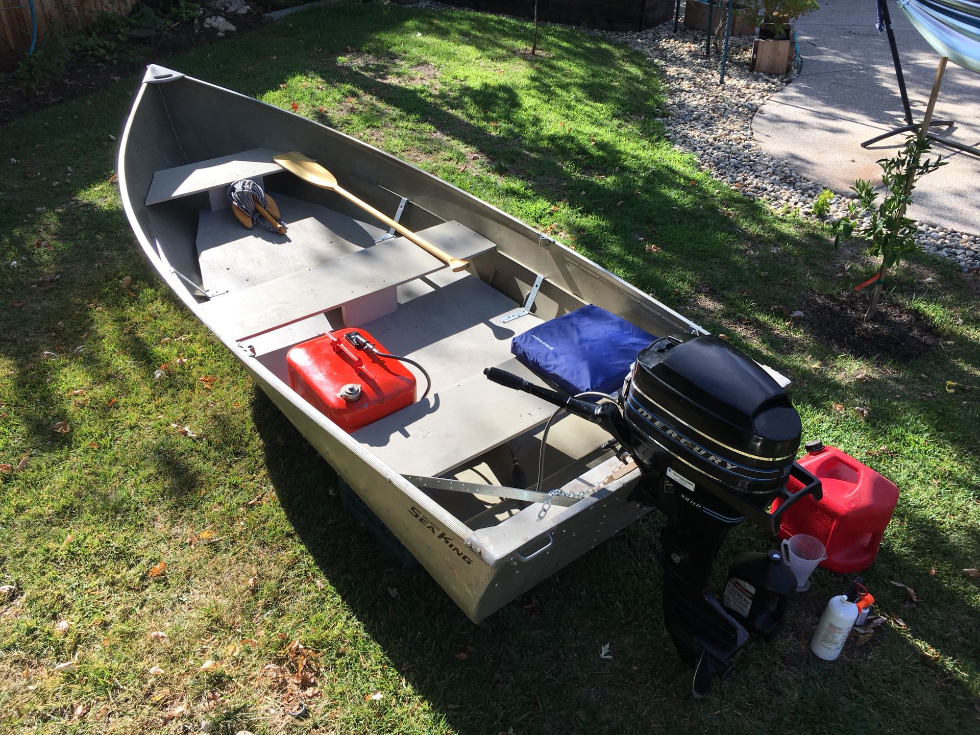 Sea King 12 foot aluminum boat with motor and accessories