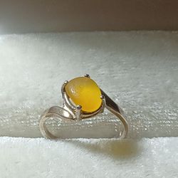 Vintage Rare Canary Yellow Seaglass Sterling Silver Ring Women's Size 💛 7 To 7.5 