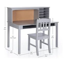 Kids writing desk with hutch and chair solid wood