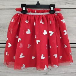 Girls Size: 6/6X Red w/Metallic Silver Hearts Tulle Skirt 