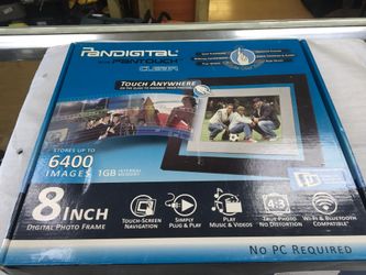 Pandigital with Pantouch Clear 8” Digital Photo Frame Touchscreen Plug n Play - WiFi Bluetooth Ready