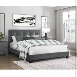 Velvet Queen Platform Bed. Dark Gray