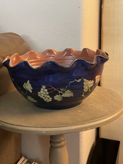 Pottery Ruffled Cobalt Blue Grape Motif
