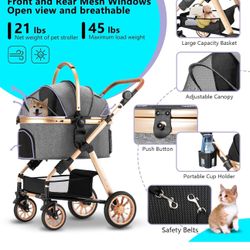 Ingborsa Pet Stroller, Dog Stroller for Medium Small Dog with Storage Basket Foldable Lightweight Dog Carrier Trolley.Basket can be Used Alone.（Gray）