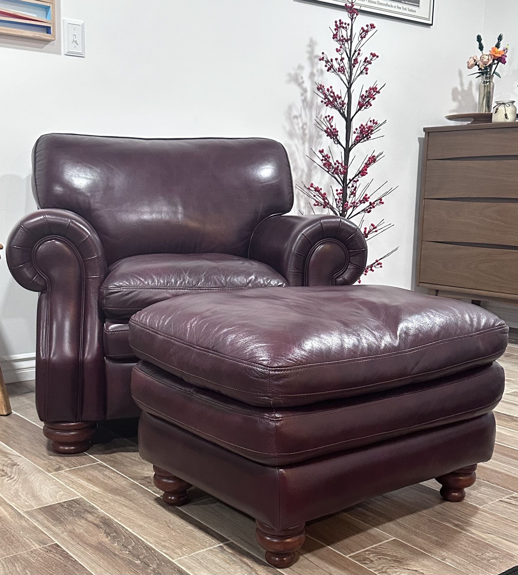 Leather Chair and Ottoman