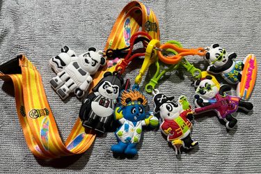 Big Kahuna Lanyard Set w/ Clip & Detachable Keyring, Panda Charms lot of 6 each