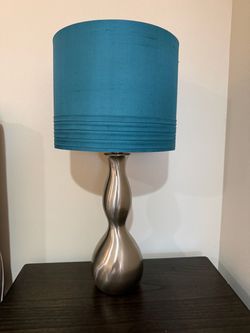 Pier One silver lamp with blue shade