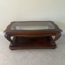 Solid Cherry Wood And Glass Table Set