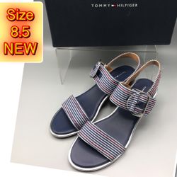 Brand New Tommy Hilfiger Women’s Fabric strap-blue-multi color Sandals chunky heel 8.5