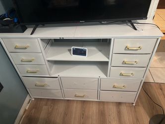 White Dresser with TV Stand and Gold Handles