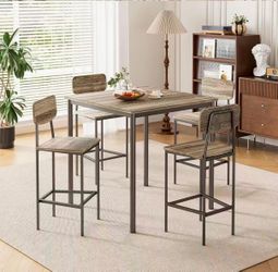 Dining Table Set for 4, Kitchen Table and Chairs of 4 with Space Saving, Industrial Dinette Set for Apartment, Dining Room, Gray