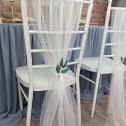 Pearl Beaded White Tulle Table Runners for Table Decoration, Wedding, Special Event, Birthday, Baby Shower 