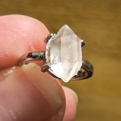 Herkimer Diamond Crystal Ring adjustable 5-7 US Stainless Steel 925 Silver Plate