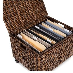 BIRDROCK HOME Rolling File Cabinet with Lid - Brown Wash - Natural Seagrass 