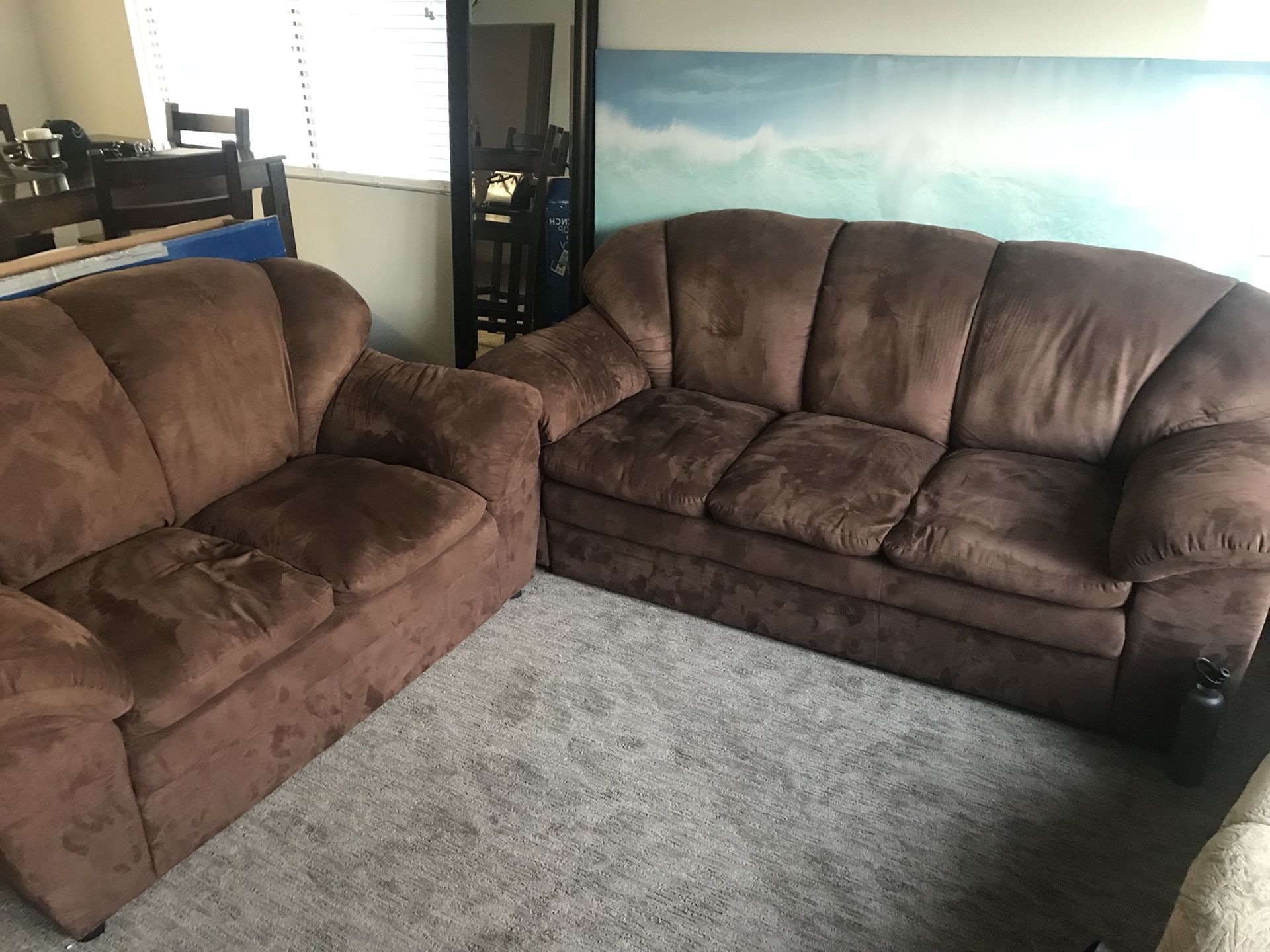 Must Go!! $40 Brown Couch and Love Seat Set
