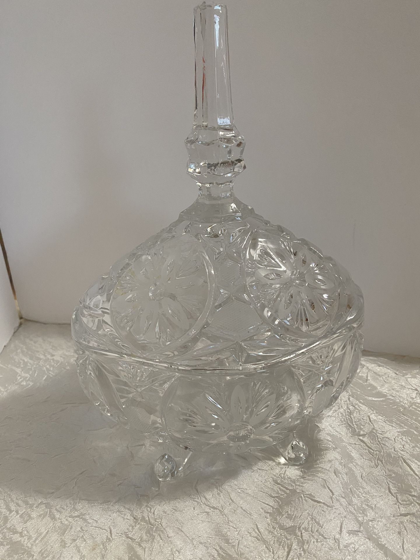 Vintage Crystal Candy Oval Covered Dish $45