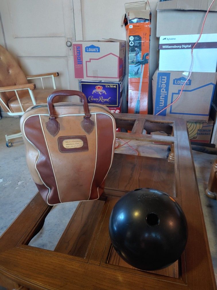 Vintage Bowling Ball Bag with Bowling Ball