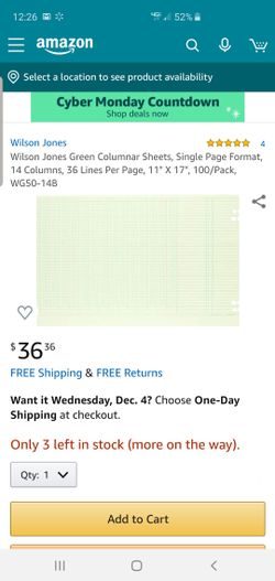 Wilson Jones Green Columnar Sheets, Single Page Format, 14 Columns, 36 Lines Per Page, 11" X 17", 100/Pack, WG50-14B