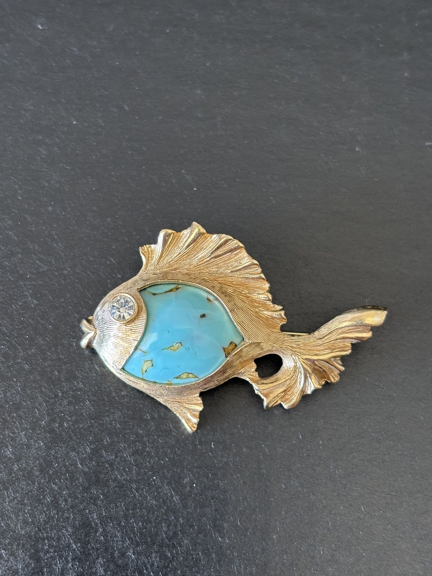 Vintage Napier Goldtone Turquoise Fish Brooch/Pin