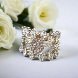 Silver and CZ Cocktail Ring Size 8