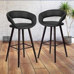 0802: New Flash Furniture 2 Pk. Brynn Series 29'' High Contemporary Cappuccino Wood Barstool in Black Vinyl
