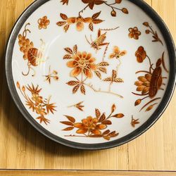 Vintage Gorgeous ACF Japanese Painted Porcelain & Pewter Protector Decorative Bowl Grasshopper Floral Design 