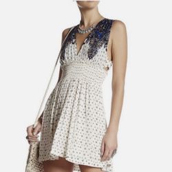 Brand New Women’s Free People brand “Walking Through Dreams” Floral Tunic White  and Navy Blue Fit & Flare Dress Up For Sale  