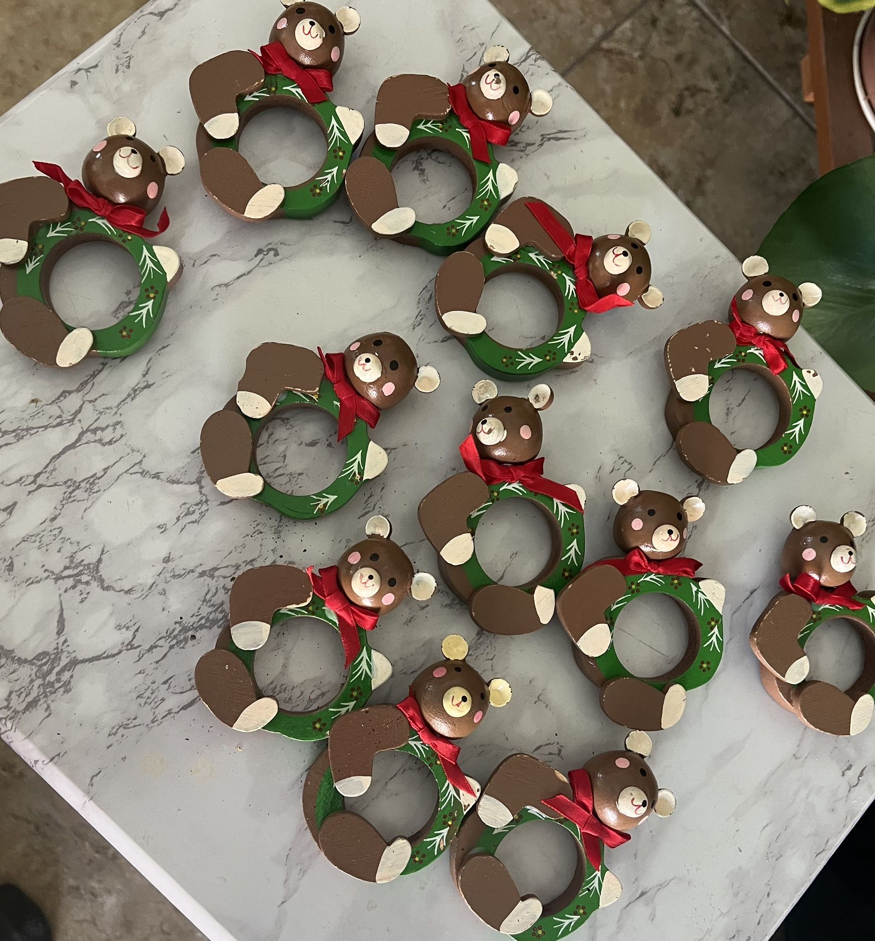 12 Vintage Wood Hamdmade Christmas Teddy Bears Napkin Holders